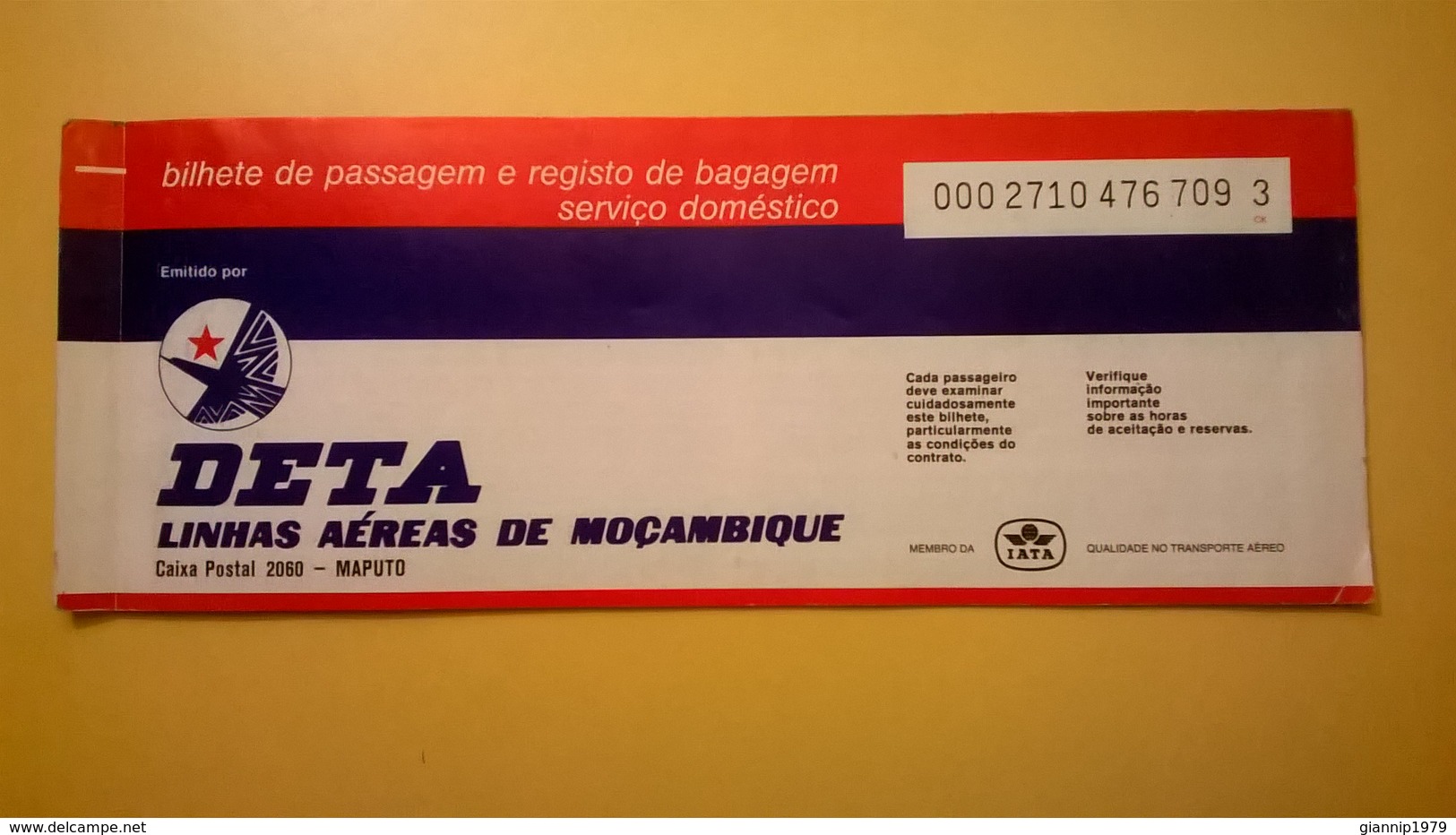 BIGLIETTO AEREO TICKET AIR DETA LINHAS AEREAS MOZAMBIQUE TETE MAPUTO 1979 - Europa