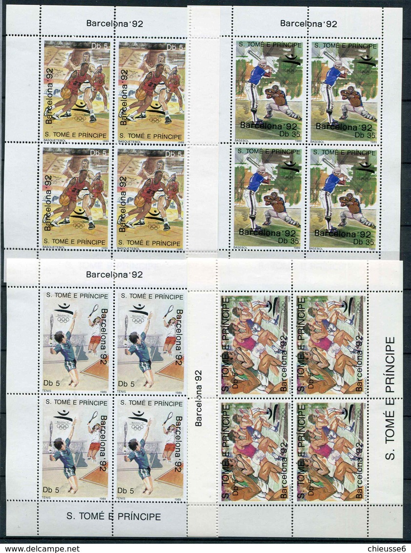 (CL 133)St Thomas Et Prince ** N° 976 à 979 En Quatre Feuilles De 4 Tbres - JO De Barcelone - Athlétisme, Basket, Tennis - São Tomé Und Príncipe