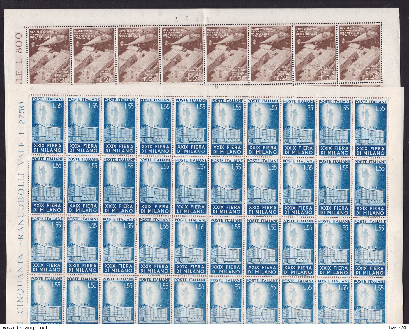 1951 Italia Italy Repubblica FIERA DI MILANO 50 Serie Di 2 Valori In Foglio MNH** Sheet - Feuilles Complètes