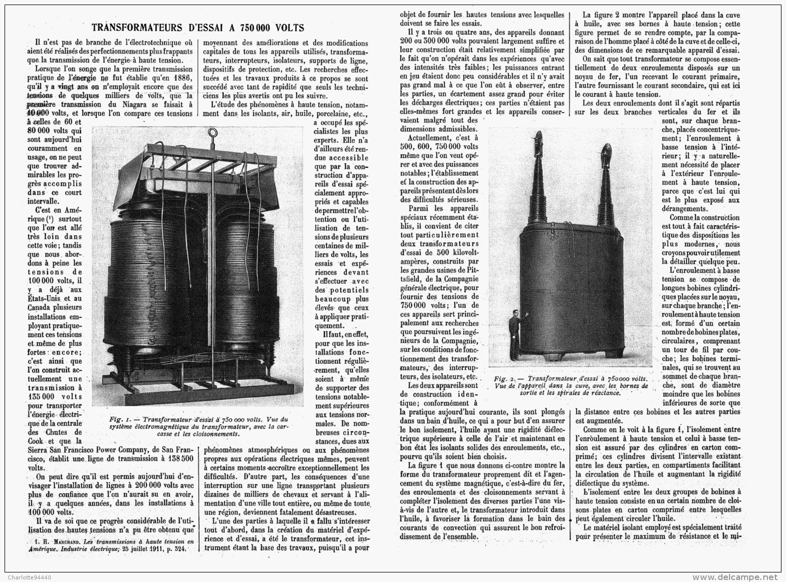 TRANSFORMATEUR D'ESSAI à 75 000 VOLTS   1912 - Autres & Non Classés