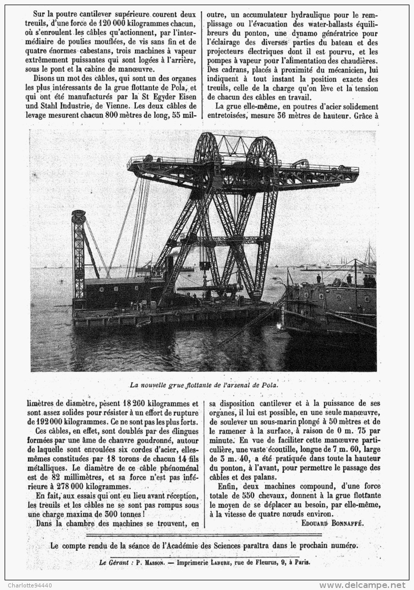 UNE GRUE FLOTTANTE De PUISSANCE EXEPTIONNELLE  1912 - Autres & Non Classés