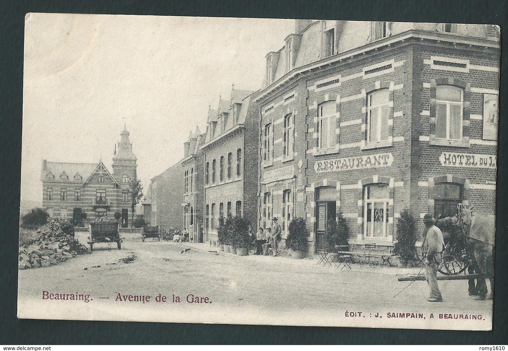 BEAURAING. Hôtel - Restaurant Avenue De La Gare.  Animée, Attelage, Charrette. Voyagée En 1903 - Beauraing