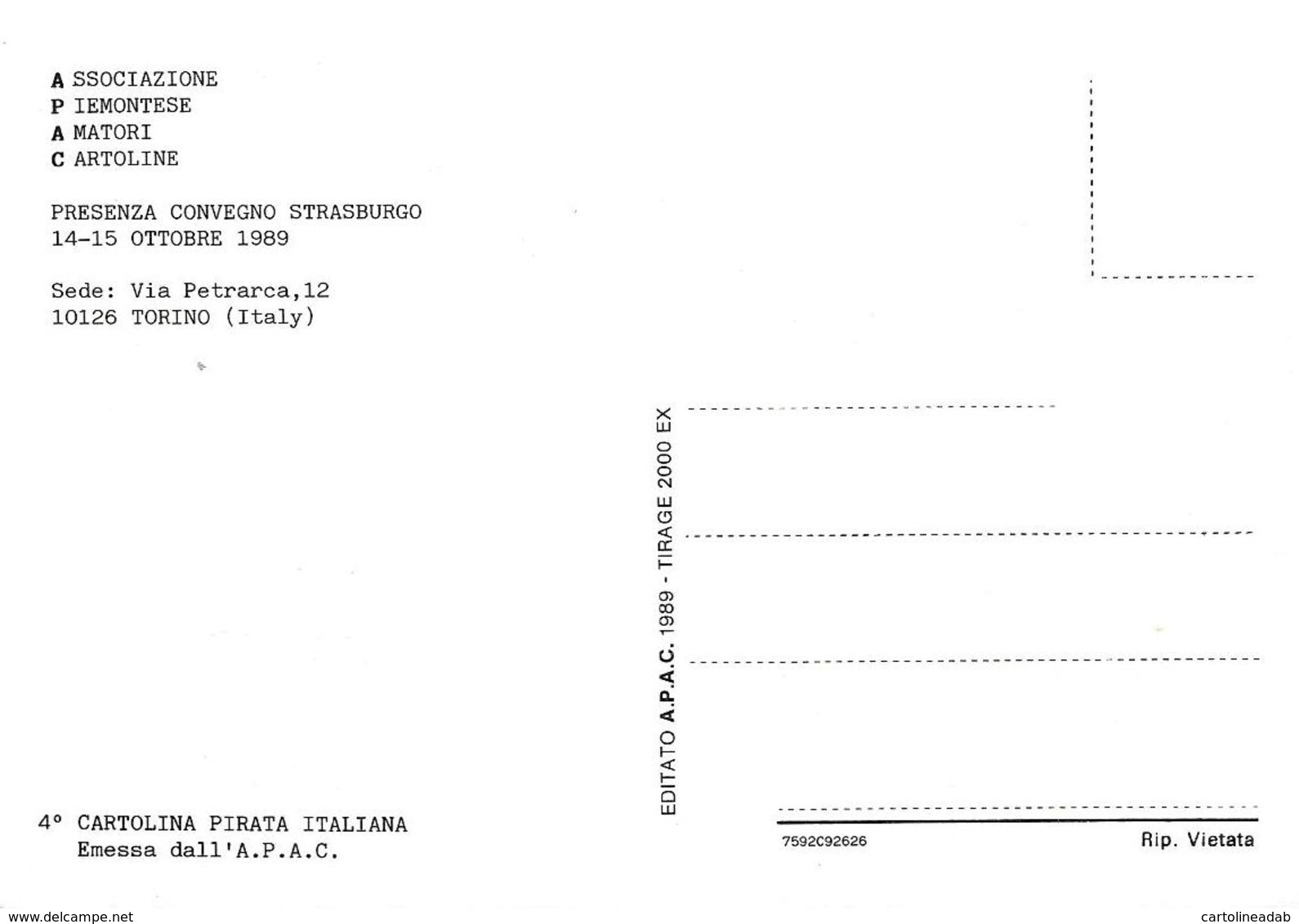 [MD2300] CPM - APAC 4° CARTOLINA PIRATA - PRESENZA CONVEGNO STRASBURGO - NV - Borse E Saloni Del Collezionismo