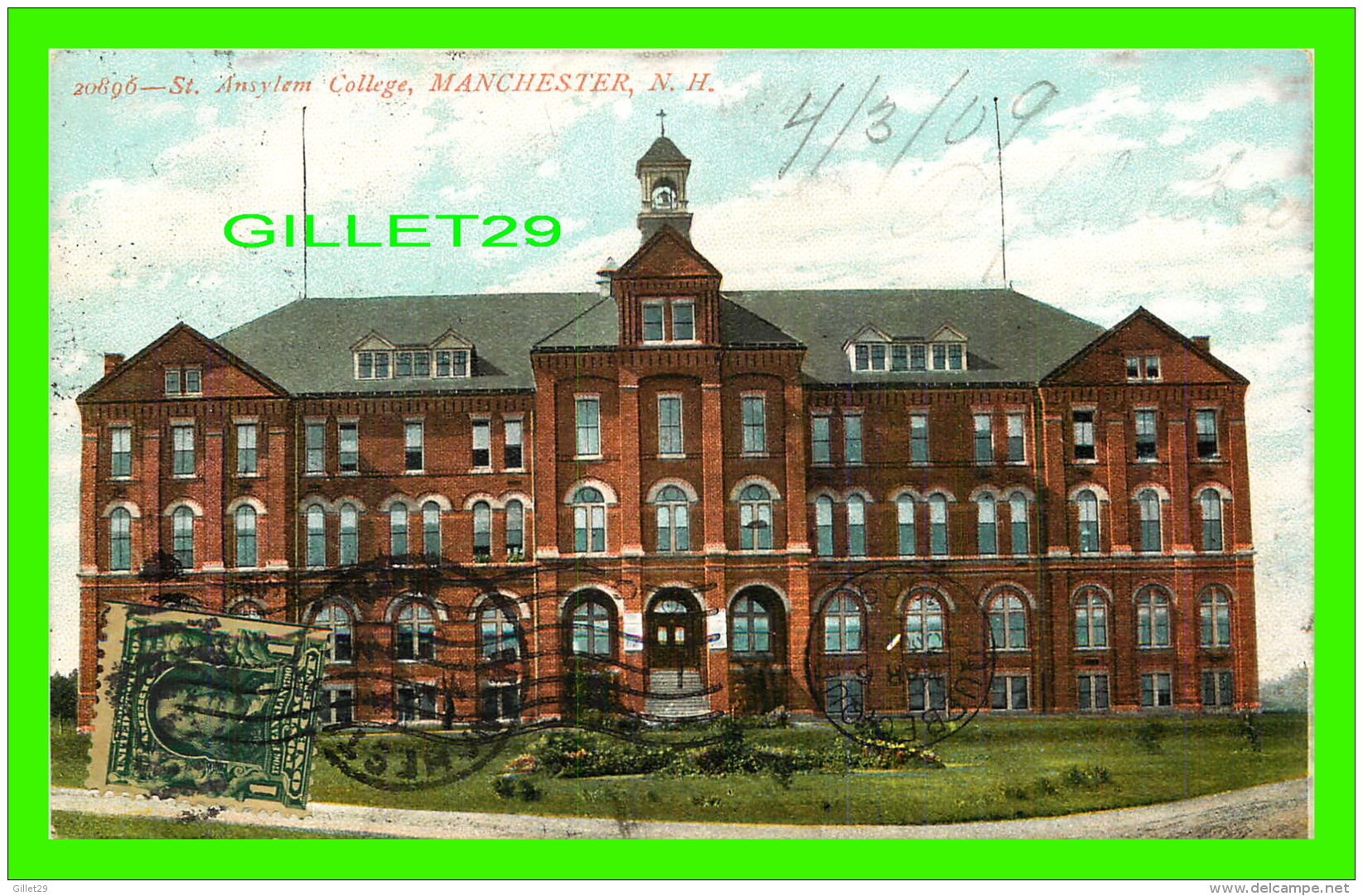 MANCHESTER, NH - ST ANSYLEM COLLEGE - TRAVEL IN 1909 - SOUVENIR POST CARD CO - - Manchester