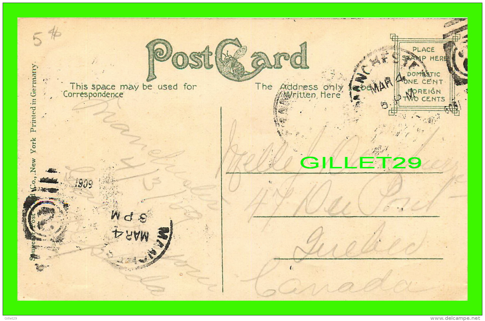 MANCHESTER, NH - ST ANSYLEM COLLEGE - TRAVEL IN 1909 - SOUVENIR POST CARD CO - - Manchester