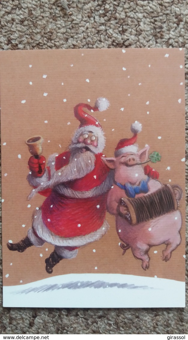 CPM PERE NOEL FAISANT LE FETE AVEC UN COCHON ACCORDEON PETER GUT WM MIT FROHLICHER SAU  INKOGNITO - Santa Claus