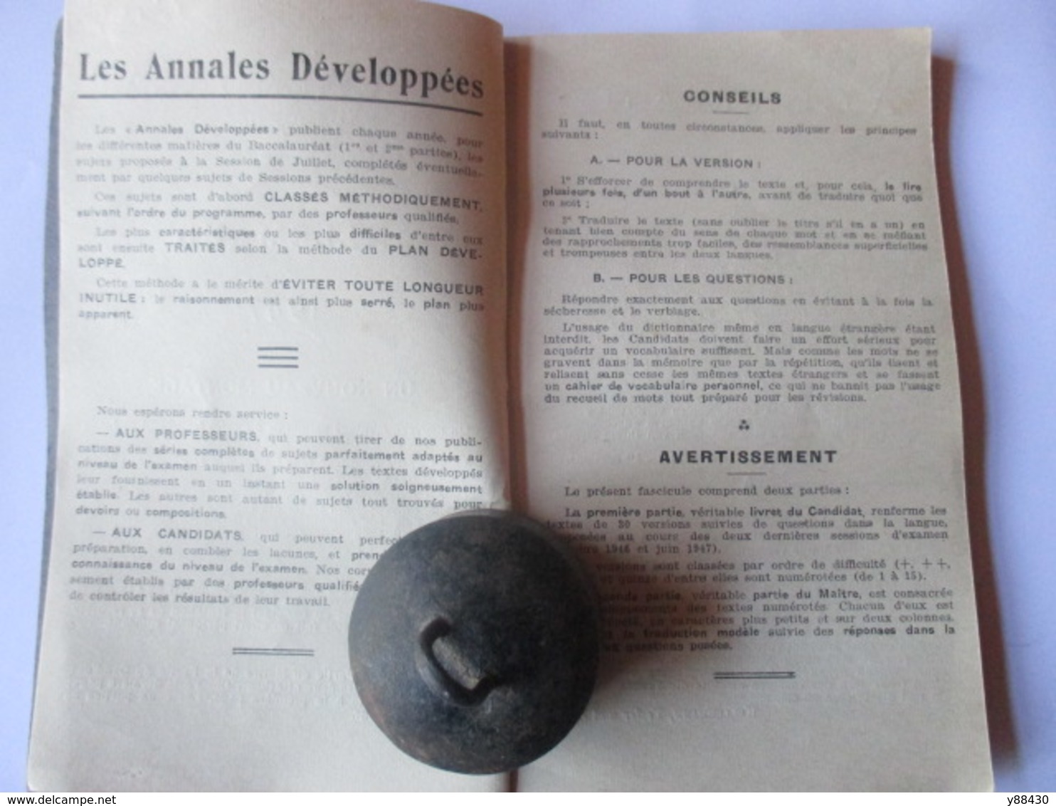 Livret ANNALES DEVELOPPEES De 1947 - BACCALAUREAT ALLEMAND - Editions SONZE - 50 Pages - 11 Photos - Materiale E Accessori