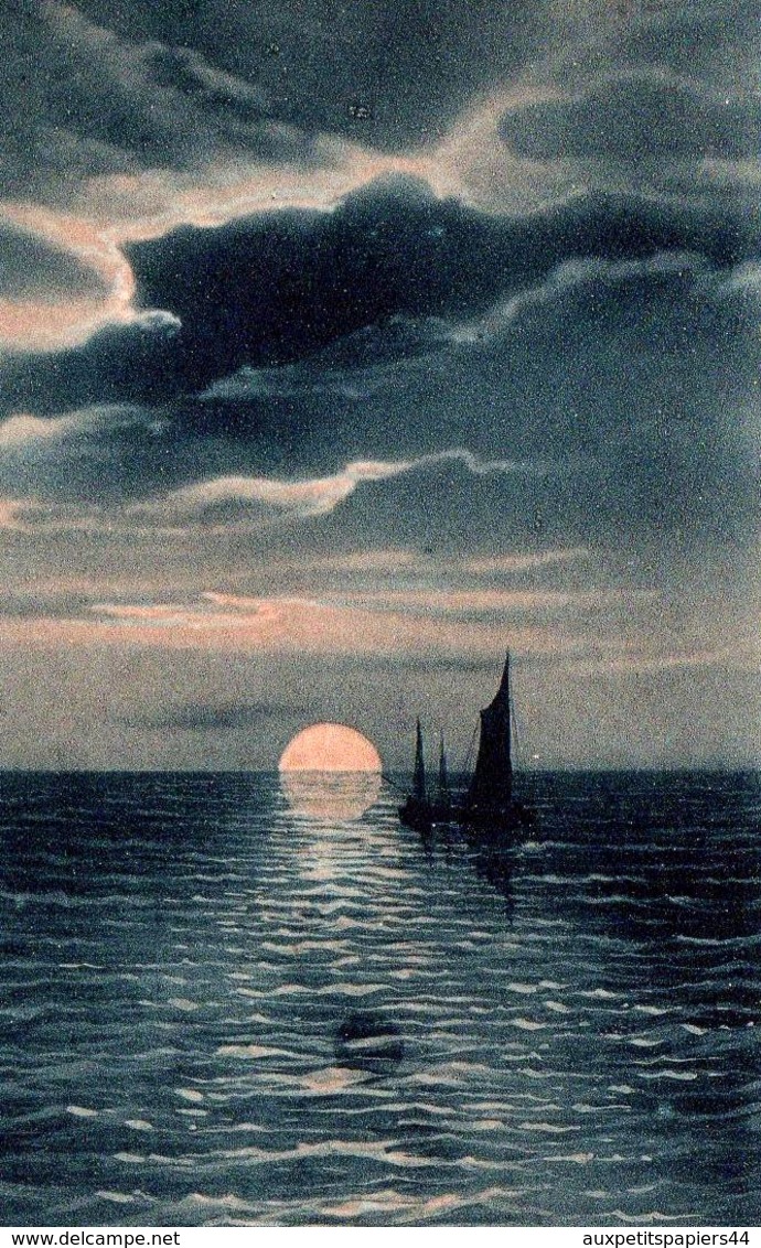 Série De 12 Gravures Photo Fotocelere, Mer, Bateau & Coucher De Soleil En Teinte Bleutée - 1900-1949