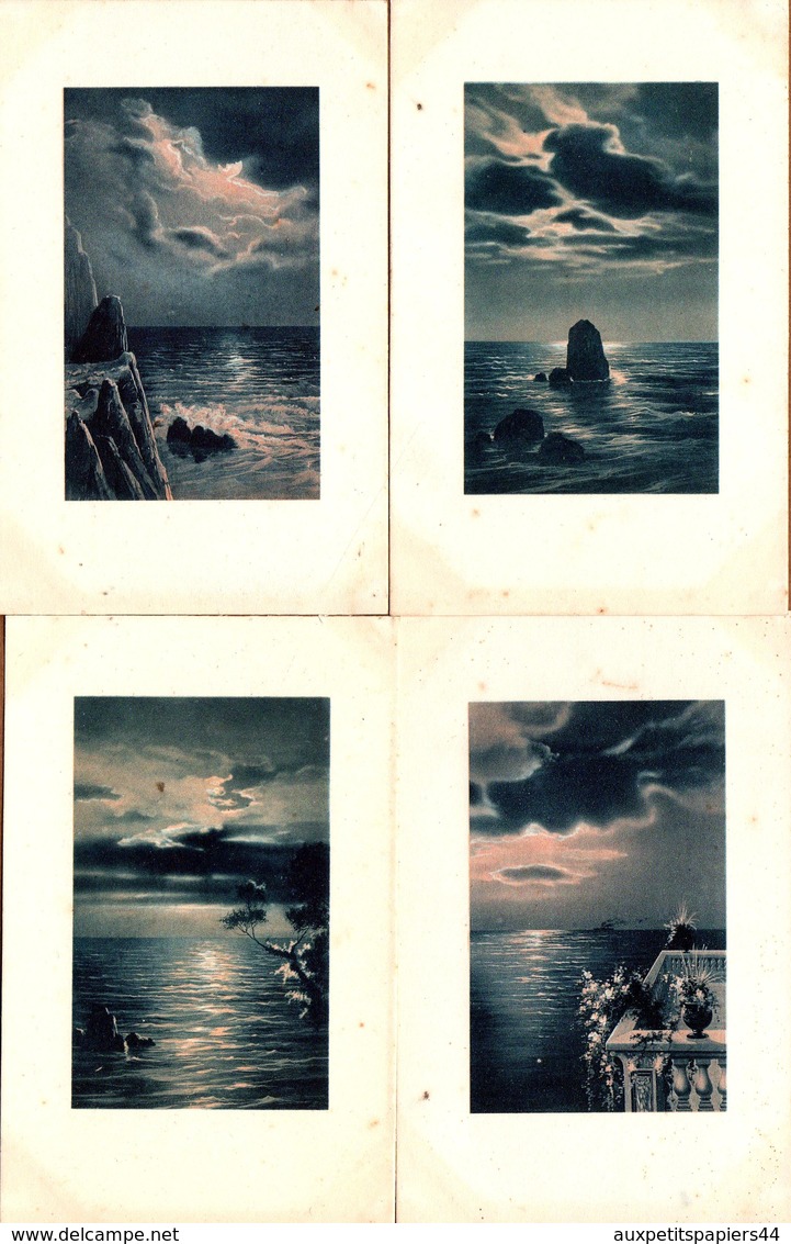 Série De 12 Gravures Photo Fotocelere, Mer, Bateau & Coucher De Soleil En Teinte Bleutée - 1900-1949