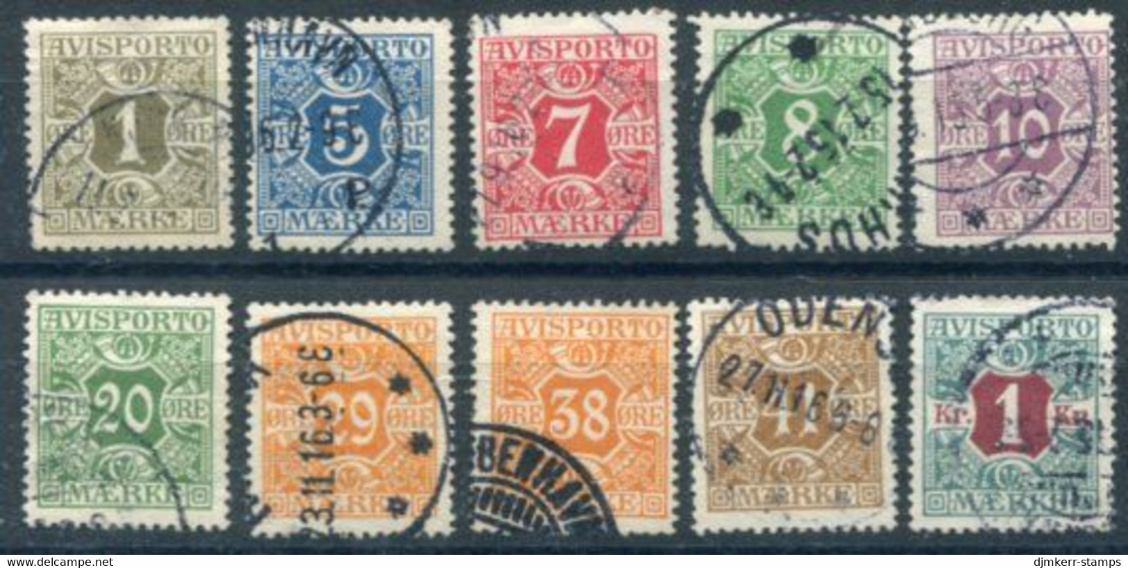 DENMARK 1914-15 Avisporto (newspaper Accounting Stamps) Perf. 14:14½ Set Of 10 Used.  Michel 1Y-13 - Gebraucht