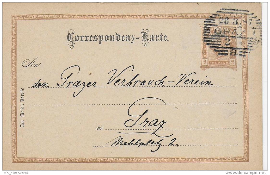 AK 0040  Correspondenz-Karte An Den Grazer Verbrauchs-Verein Um 1897 - Briefe U. Dokumente