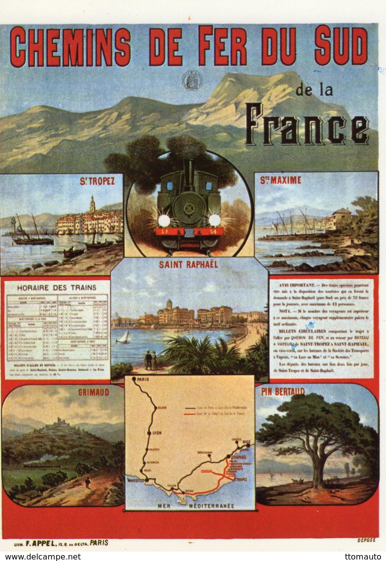 Chemin De Fer Du Sud  -  St Tropez-St Maxime-Saint Raphael-Grimaud  - Carte Postale Promo - Autres & Non Classés