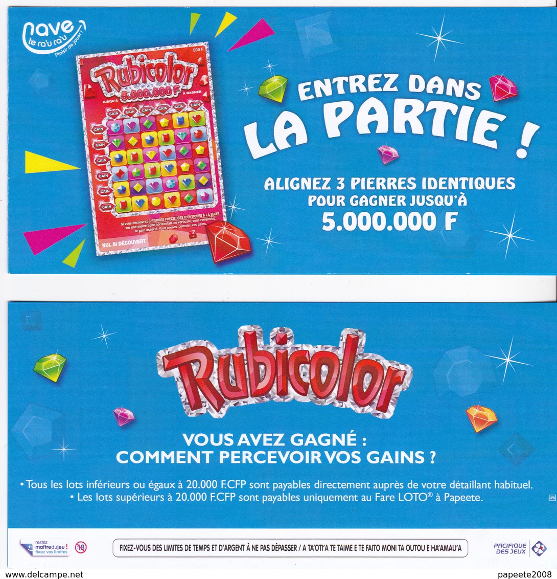 Polynésie - Pacifique Des Jeux - Ticket à Gratter - Nouveau " Rubicolor " 2018 + Notice De Présentation - Luxe - Billets De Loterie