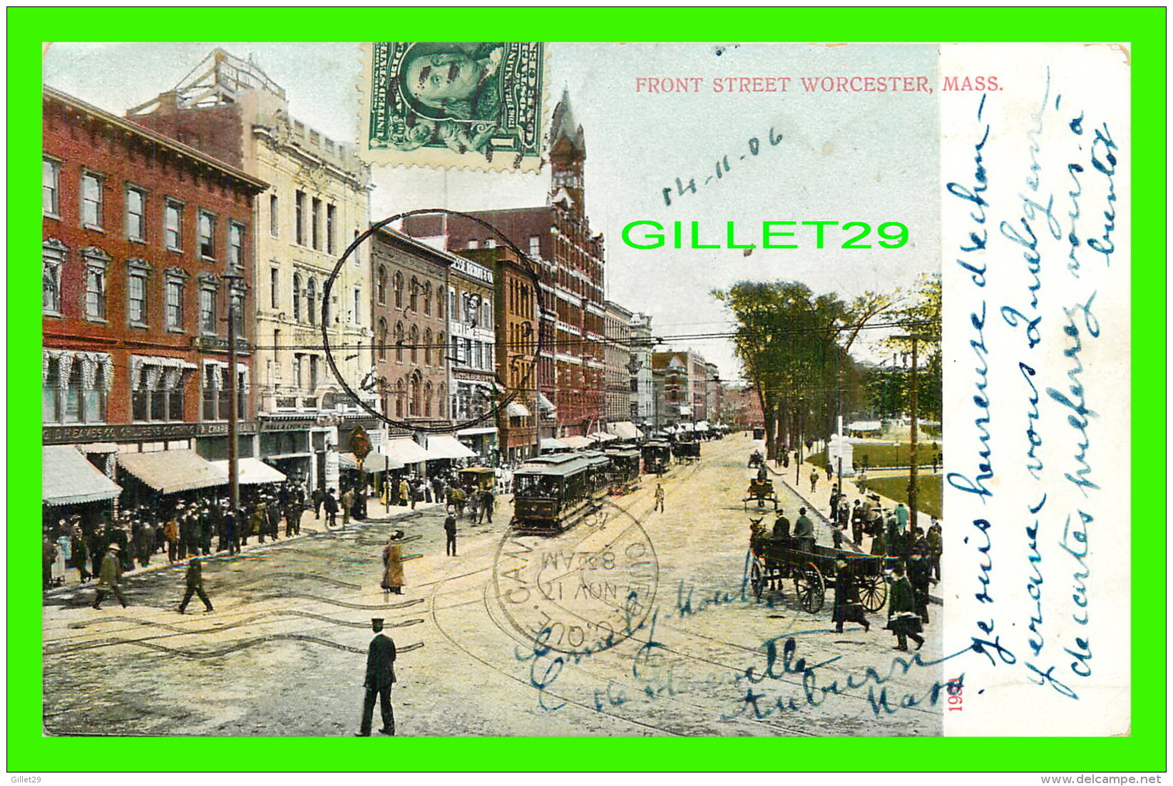 WORCESTER, MA - FRONT STREET - ANIMATED - TRAVEL IN 1906 - UNDIVIDED BACK - A. C. BOSSELMAN &amp; CO - - Worcester