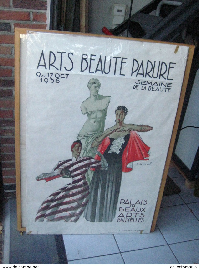 MASSONET  Affiche 75 X 113 Cm, Anno 1936 Bruxelles, Semaine De La Beauté - Arts BEAUTE Parure, Grote Poster Zeer Mooi VG - Lithographies