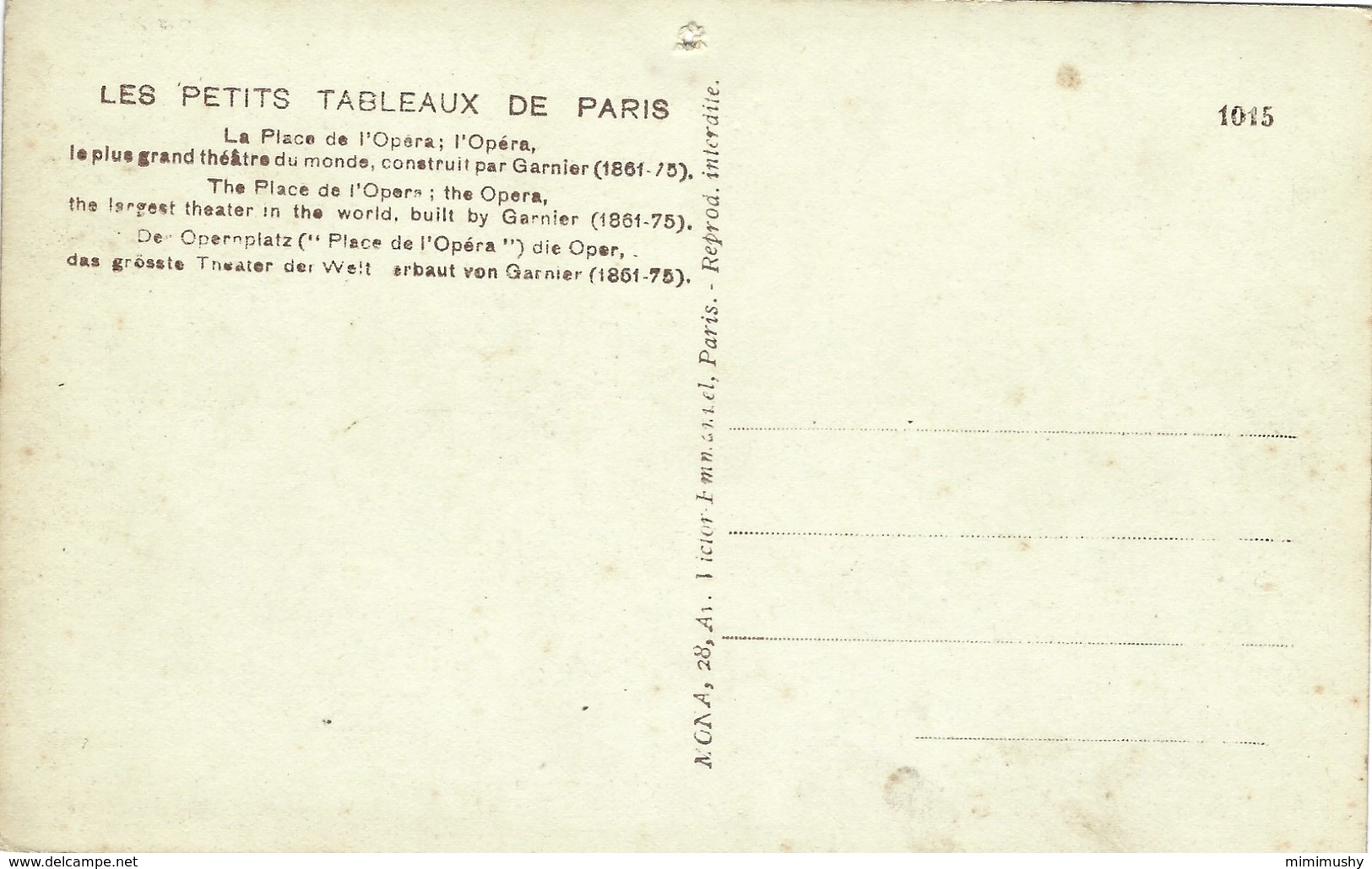 75 - Les Petits Tableaux De Paris - La Place De L'opéra : Plus Grand Théatre Du Monde - Piazze