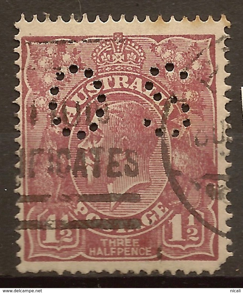 AUSTRALIA 1918 1 1/2d Bright Red-brown OS SG O69b U* #APF13 - Service