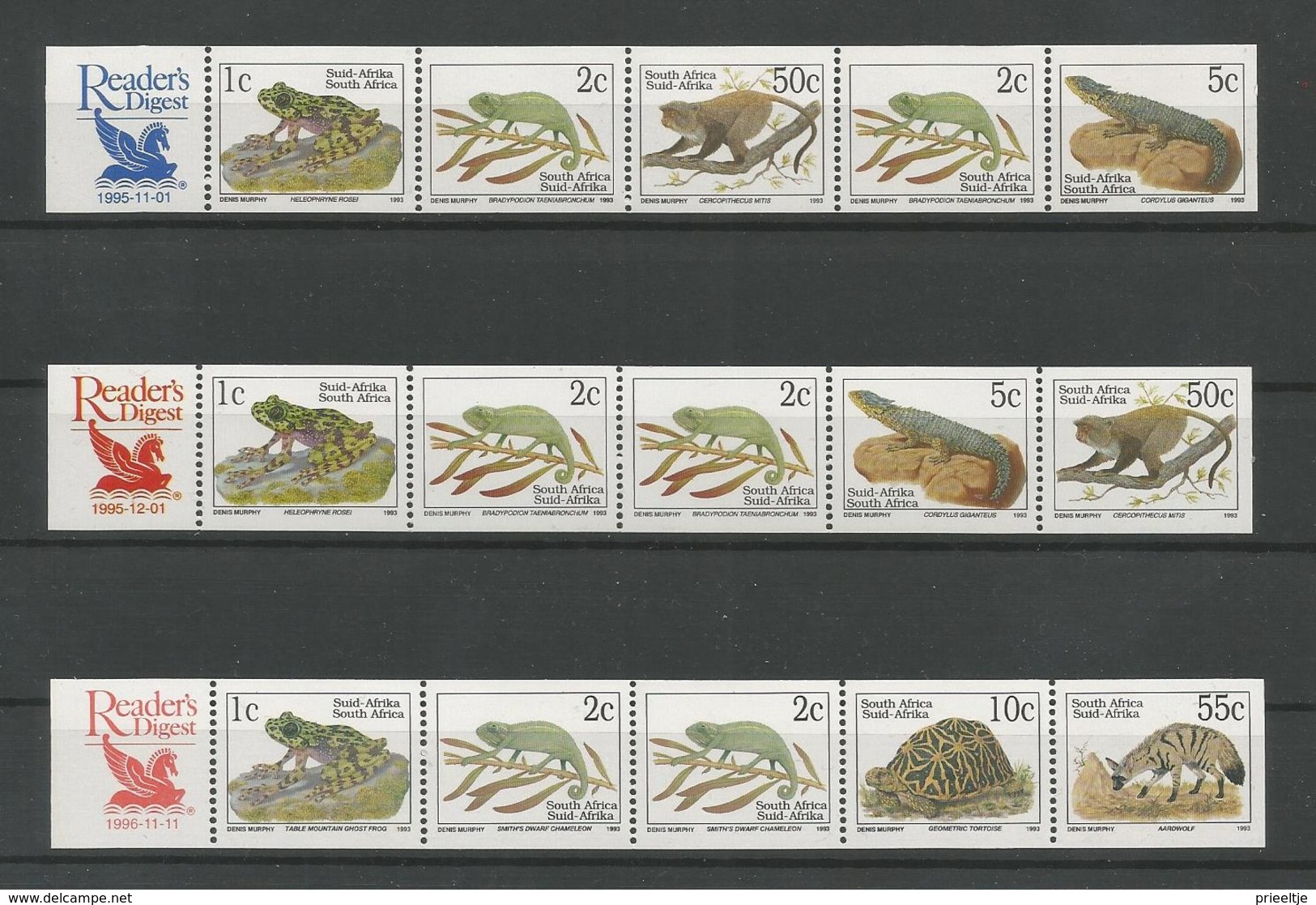 S. Africa 1995 Fauna 3 Strips Reader's Digest Y.T. 807A/815A ** - Ungebraucht