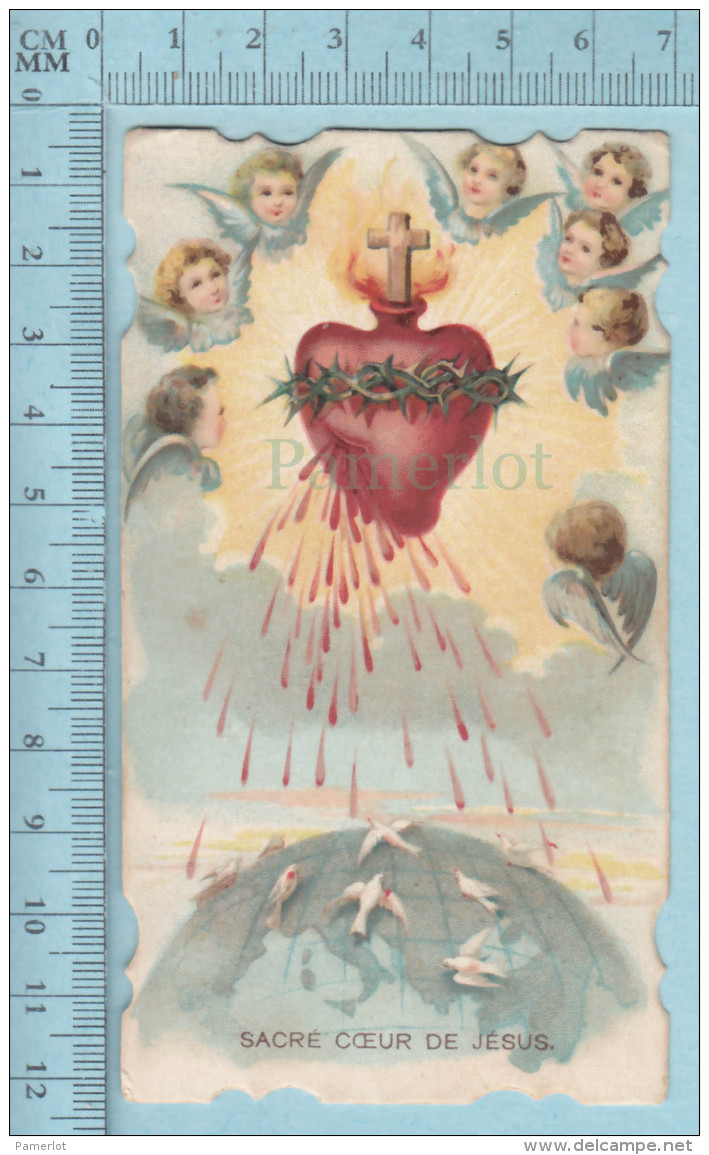 Religion, Die Cut  - Sacré Coeur  Seignant Sur Des Colombes, FF St Hyacinthe Quebec - Holy Card, Image Pieuse, Santini - Images Religieuses