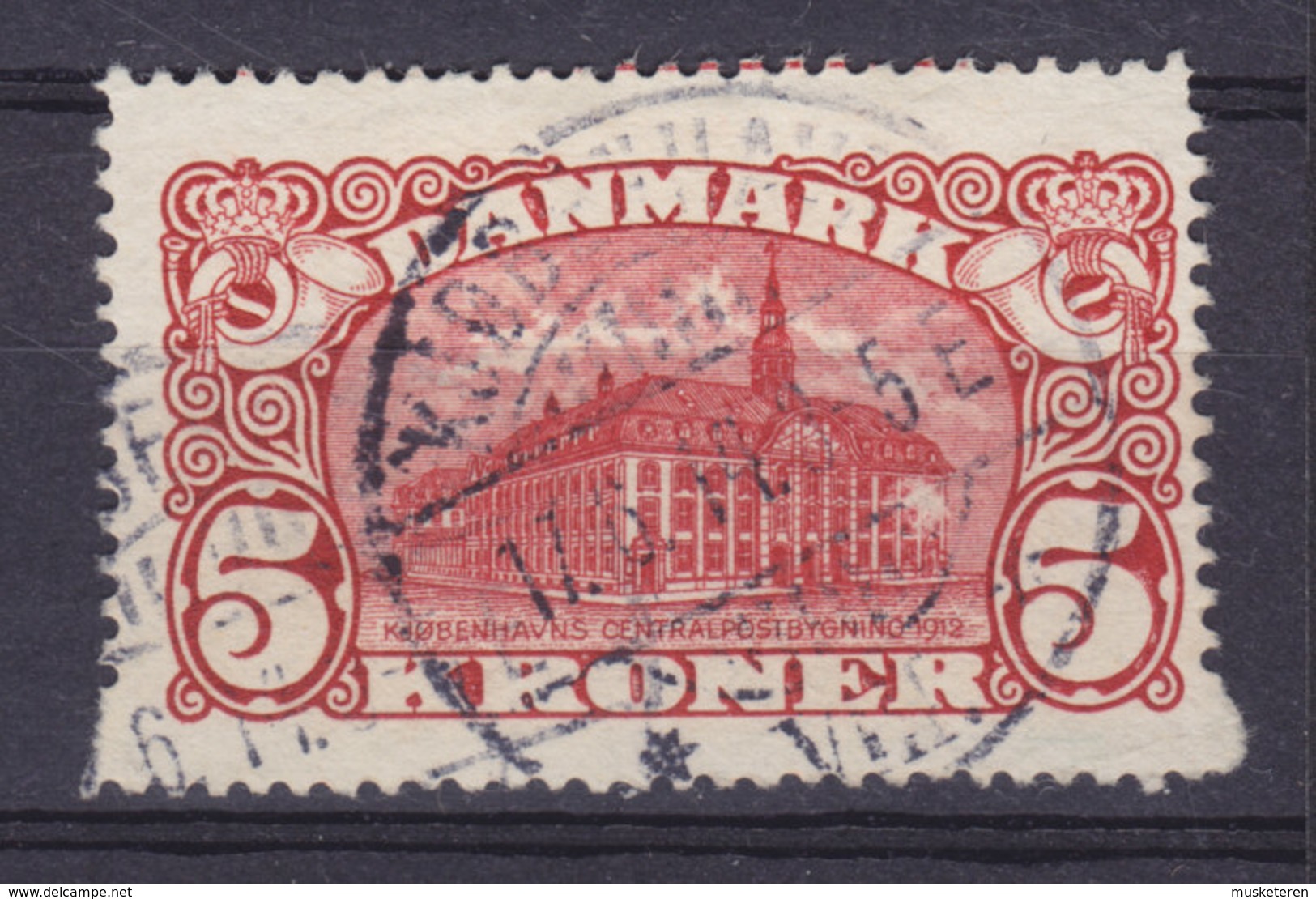 Denmark 1912 Mi. 66    5 Kr Hauptpostgebäude Paper ERROR Variety Big & Small Teeth Higher Than Normal Stamp !! (2 Scans) - Abarten Und Kuriositäten