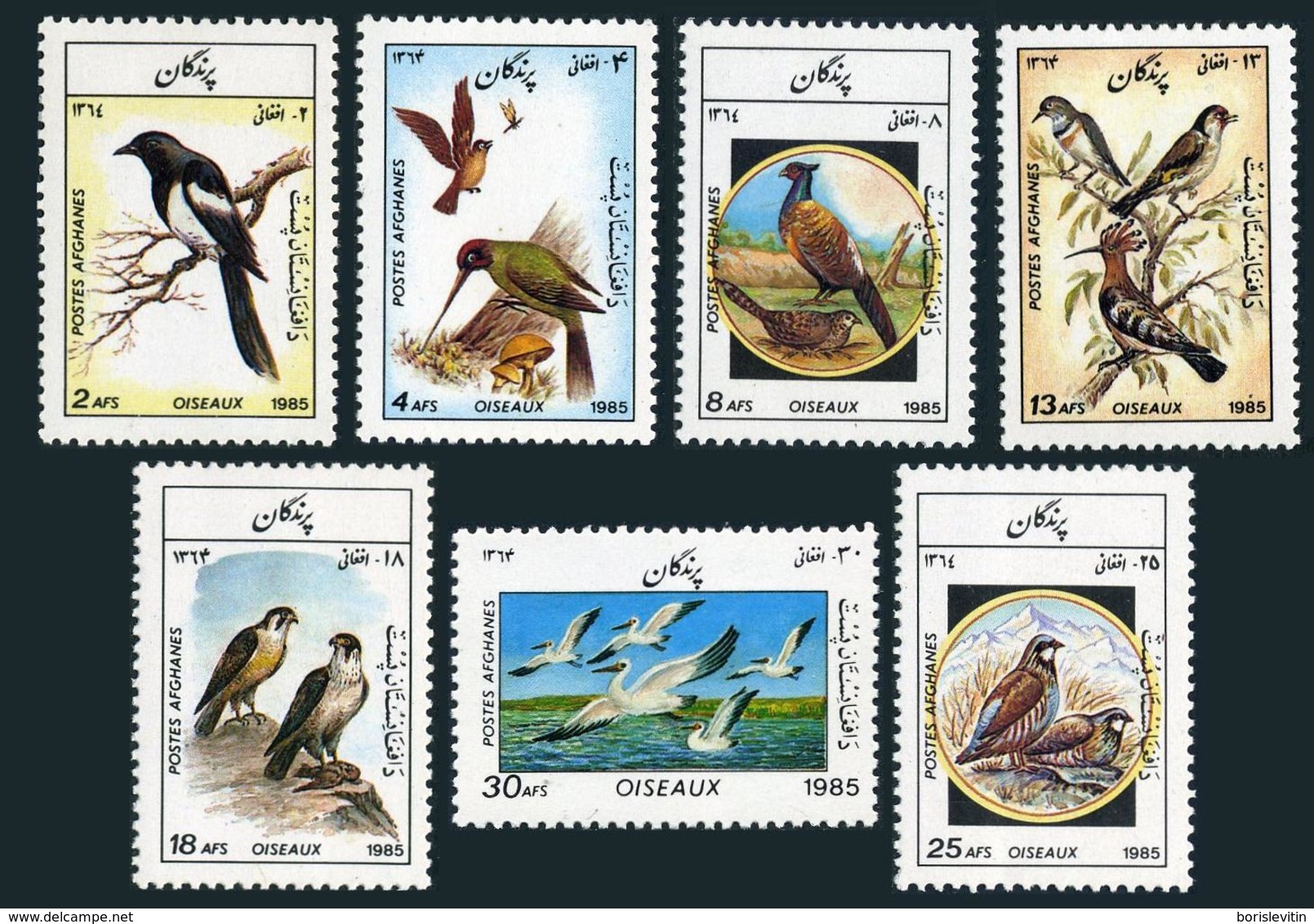 Afghanistan 1158-1164,1165,MNH.Michel 1445-1451,Bl.79. Birds 1985.Parakeets. - Afghanistan