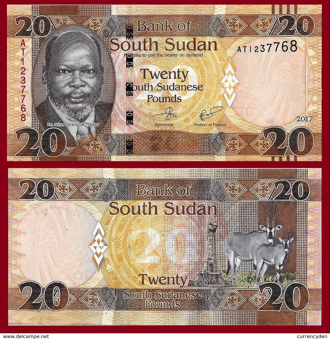 South Sudan P13c?, 20 Pounds, Dr. John Garang De Mabior / Antelope 2011 UNC - South Sudan