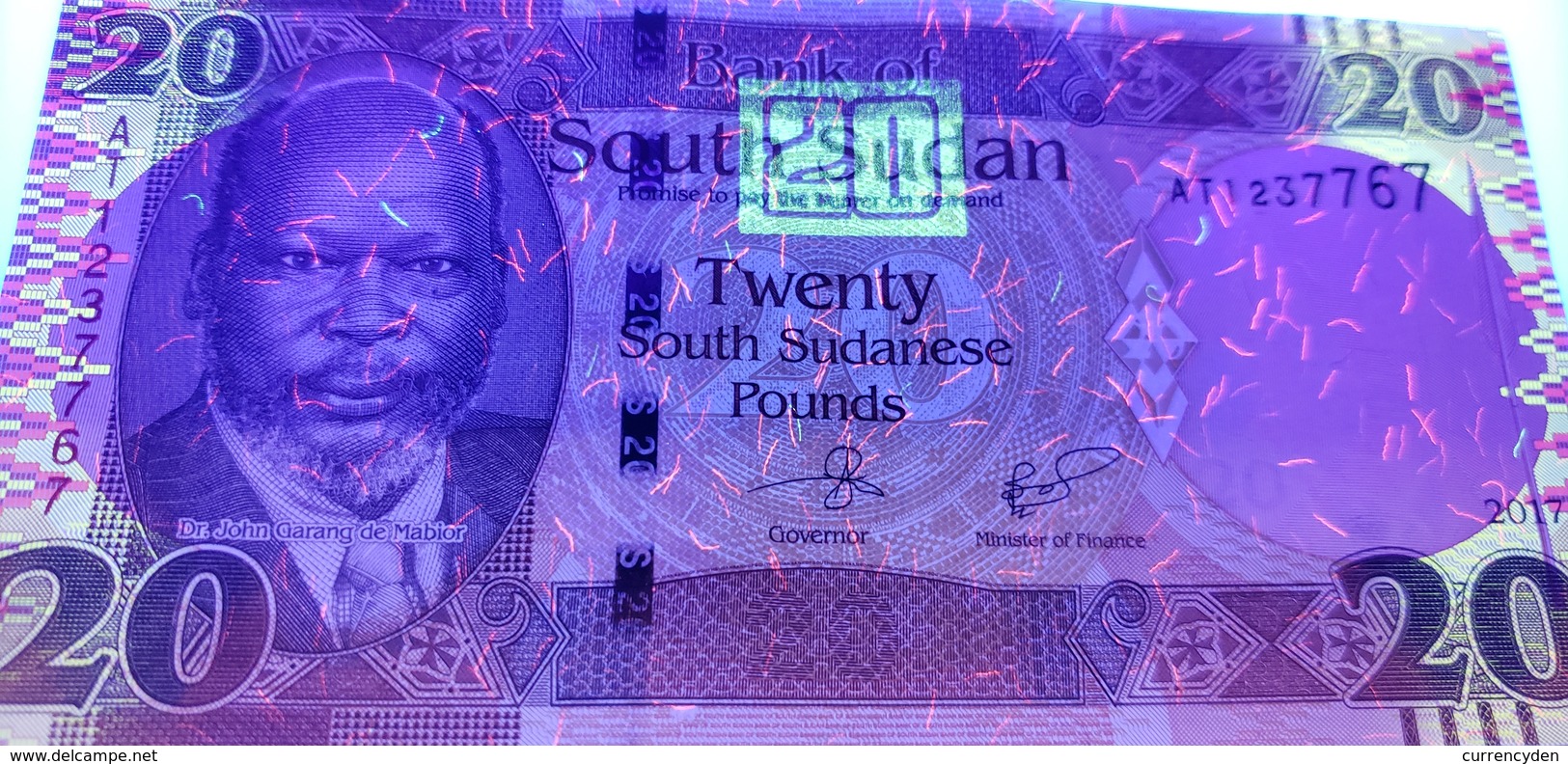 South Sudan P13c?, 20 Pounds, Dr. John Garang De Mabior / Antelope 2011 UNC - Sudan Del Sud