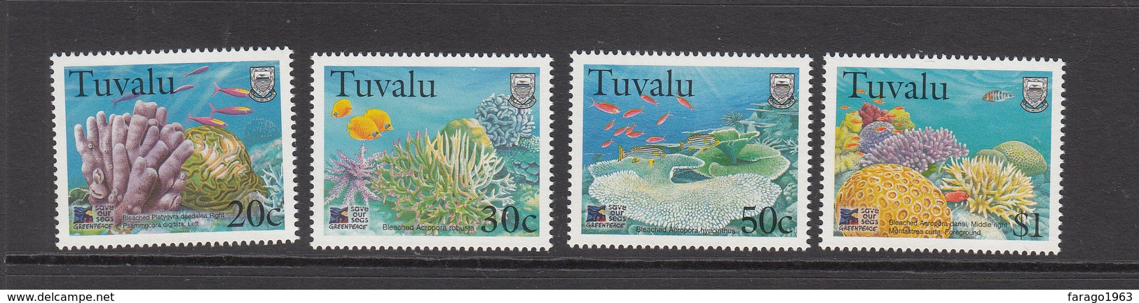 1998 Tuvalu Greenpeace Save Our Seas Fish Marine Live Complete Set Of 4 MNH - Tuvalu (fr. Elliceinseln)