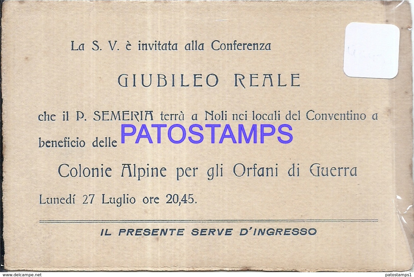 100315 ROYALTY INVITED TO THE CONFERENCE THE ROYAL JUBILEE ALPINE COLONIES FOR THE WAR'S ORPHANS NO POSTAL POSTCARD - Familles Royales