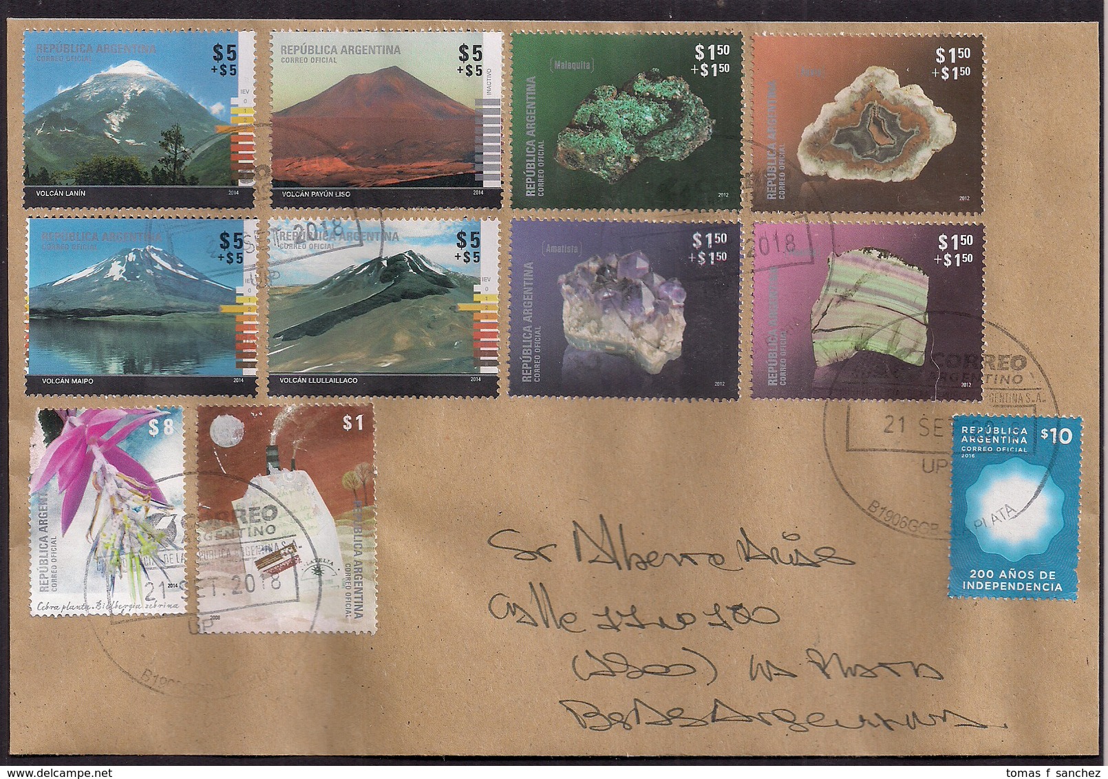 Argentina - 2018 - Lettre - Volcans D'Argentine - Minéraux - Amastist - Agata - Sulphur - Rhodochrosite - Storia Postale