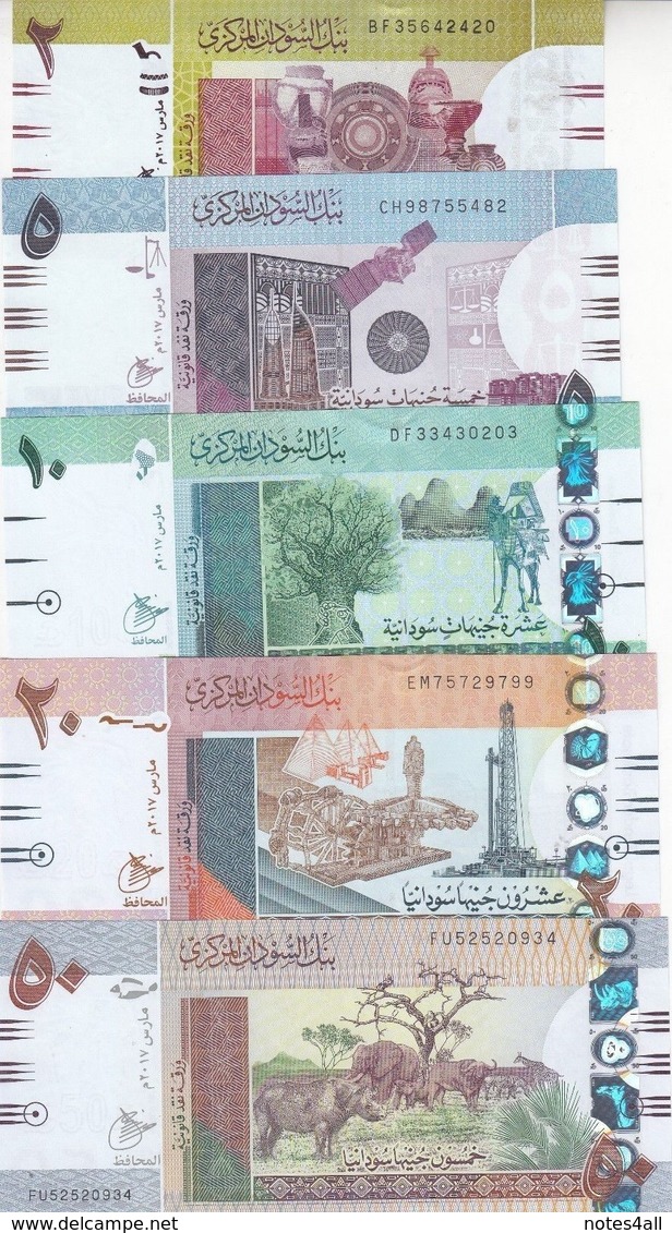 SUDAN 2 5 10 20 50 POUNDS March 2017 P-71 72 73 74 75 UNC SET */* - Soudan