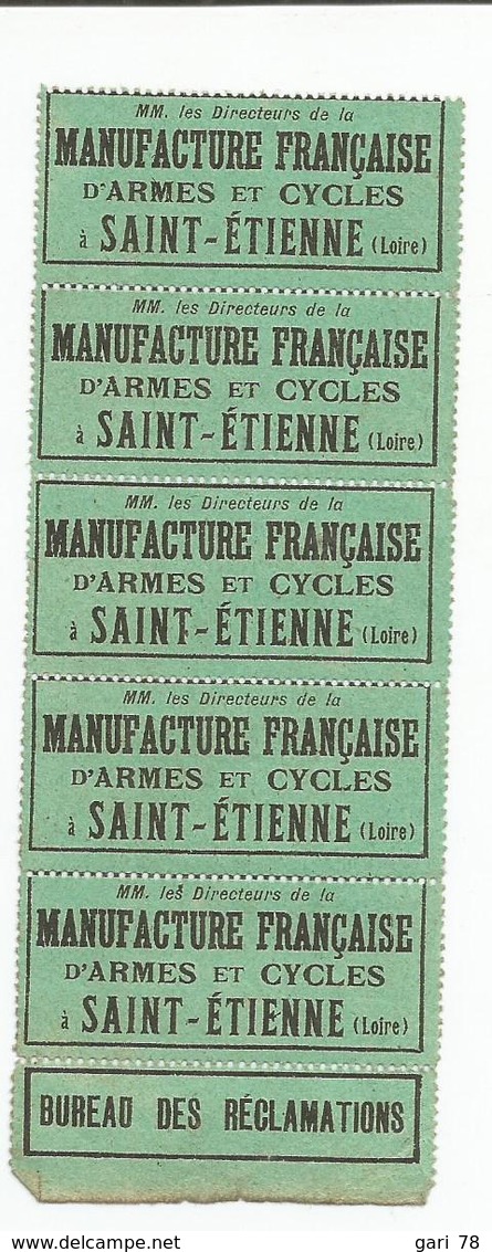 Tickets Détachables Manufacture Française D'armes Et Cycles - Other & Unclassified