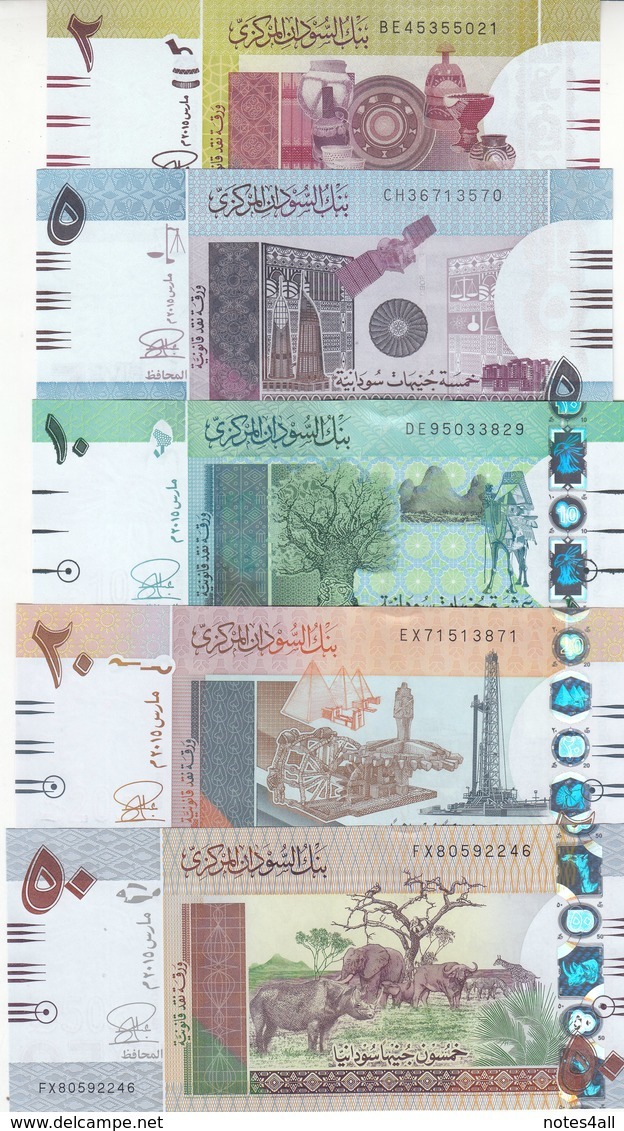 SUDAN 2 5 10 20 50 POUNDS 2015 P-71 72 73 74 75 UNC SET */* - Sudan