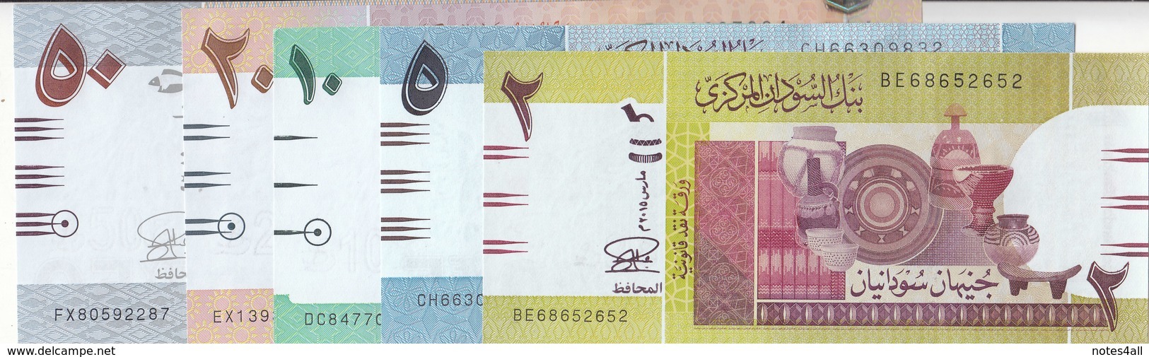 SUDAN 2 5 10 20 50 POUNDS 2015 P-71 72 73 74 75 UNC SET */* - Sudan