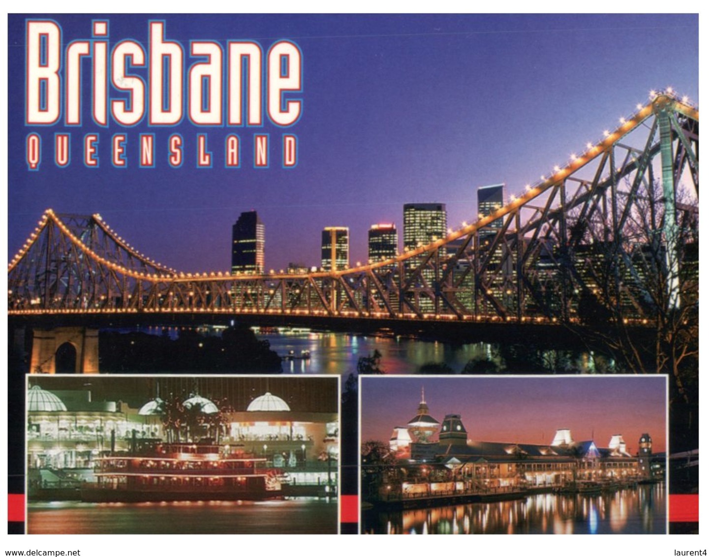 (888) Australia - (With Stamp At Back Of Card) QLD - Brisbane Story Bridge At Night - Brisbane