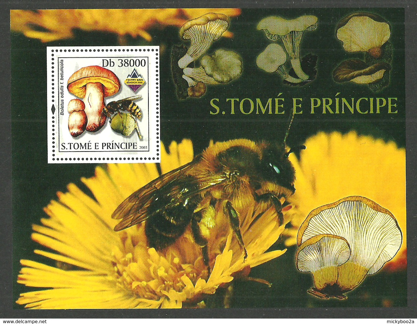 ST THOMAS AND PRINCE 2003 BANGKOK FUNGI  FLOWERS BEES M/SHEET MNH - Sao Tome And Principe