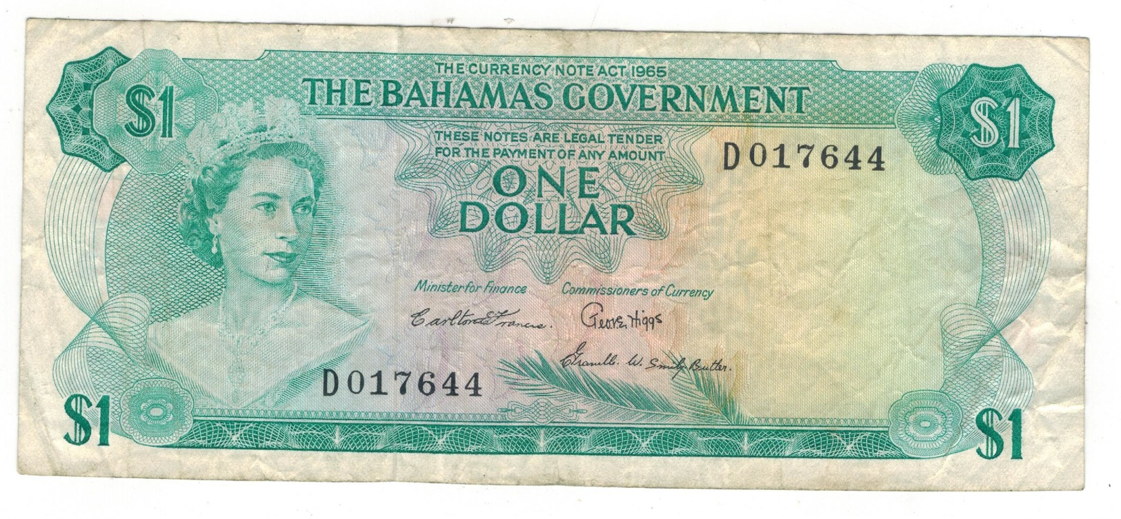 Bahamas 1 Dollar (1965) , F/VF. - Bahama's