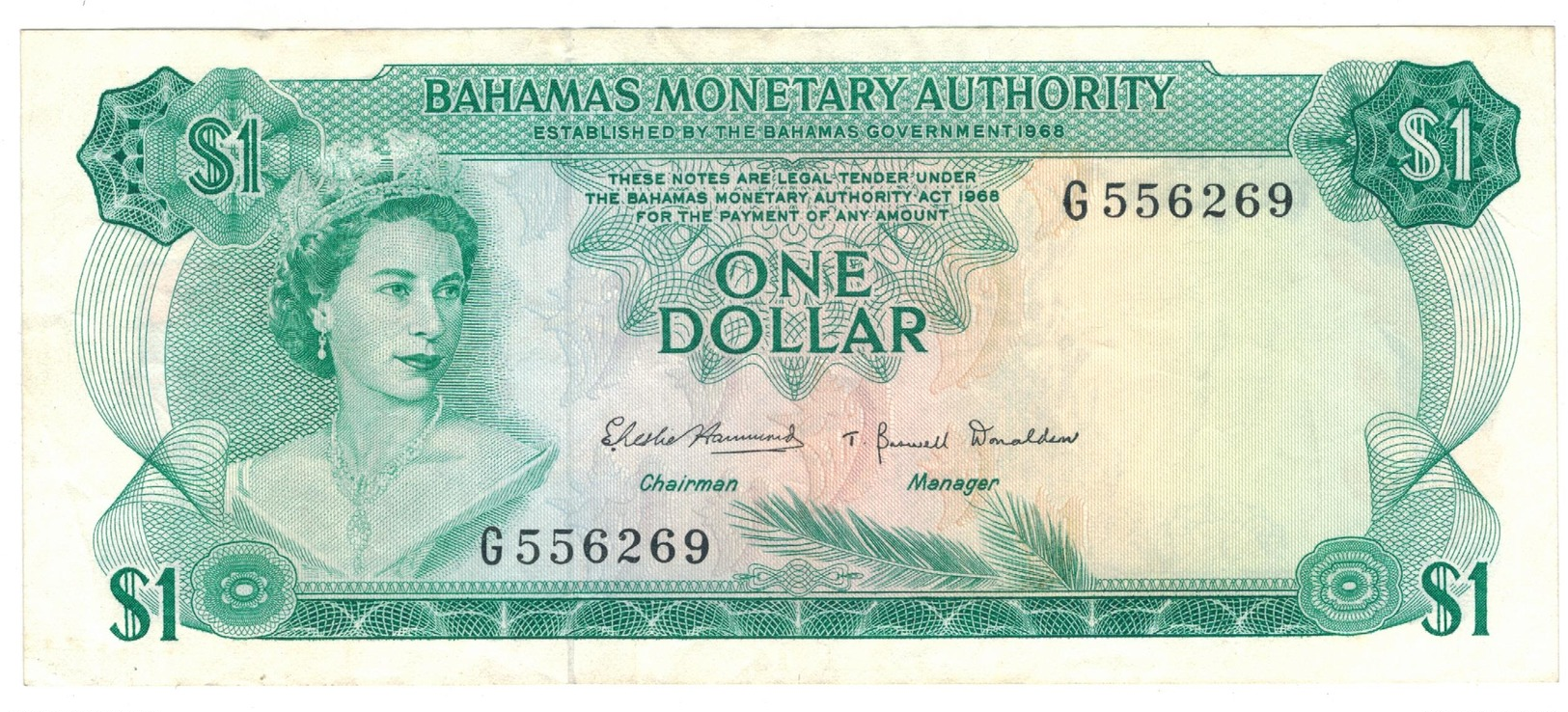 Bahamas 1 Dollar (1968) , XF. - Bahama's