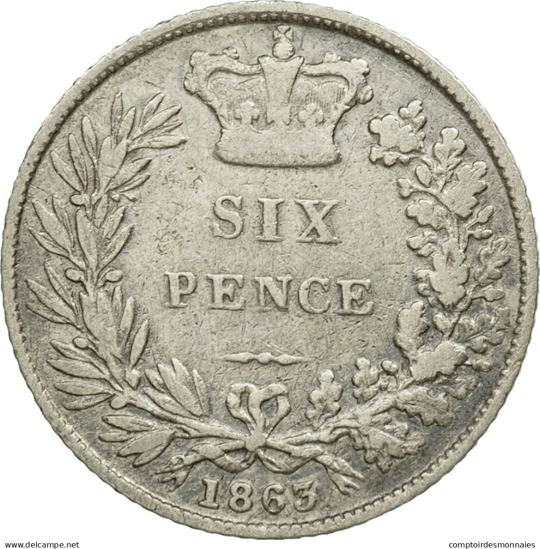 Monnaie, Grande-Bretagne, Victoria, 6 Pence, 1863, TB, Argent, KM:733.1 - H. 6 Pence