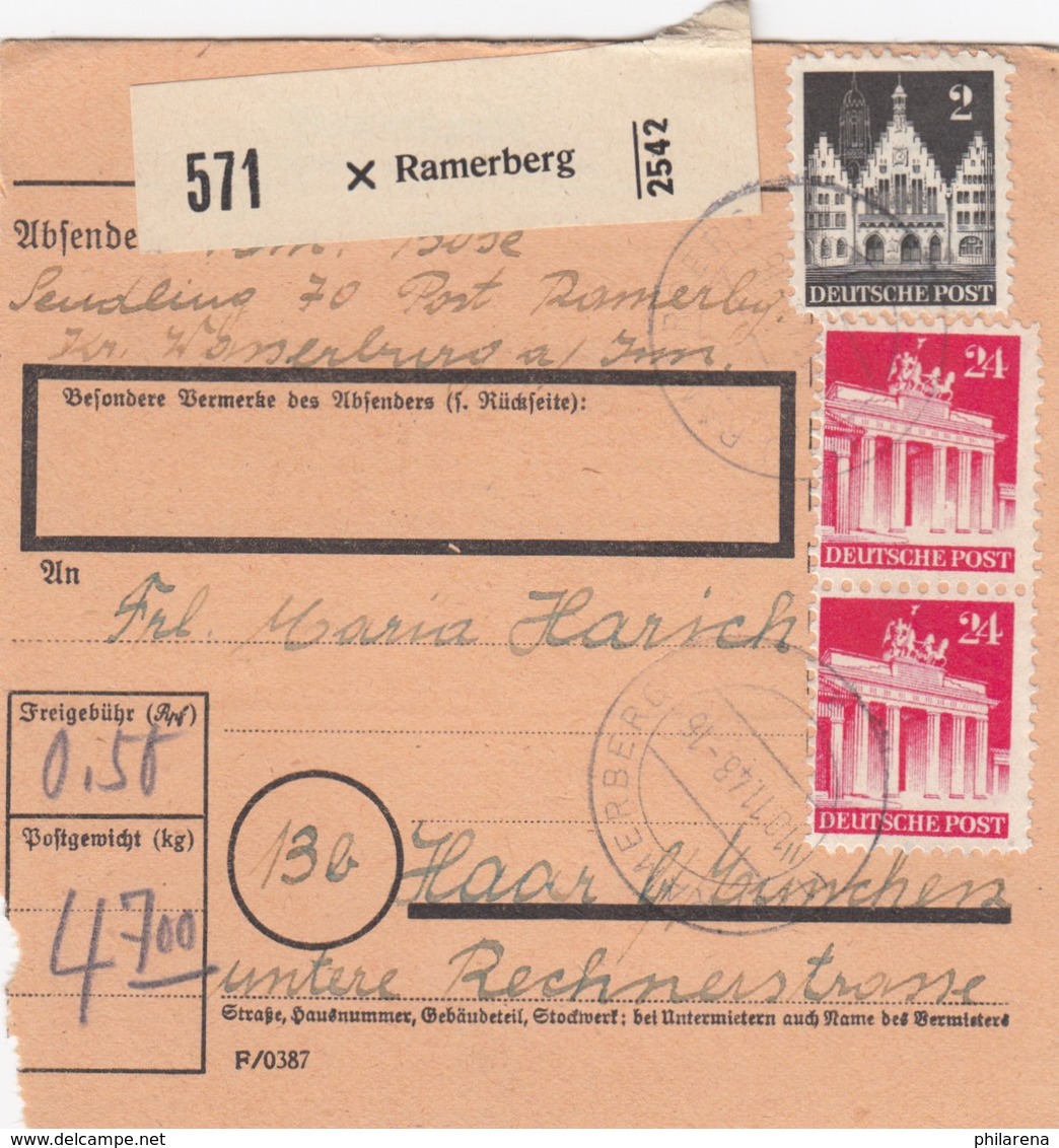 BiZone Paketkarte 1948: Ramerberg Nach Haar Bei München - Sonstige & Ohne Zuordnung