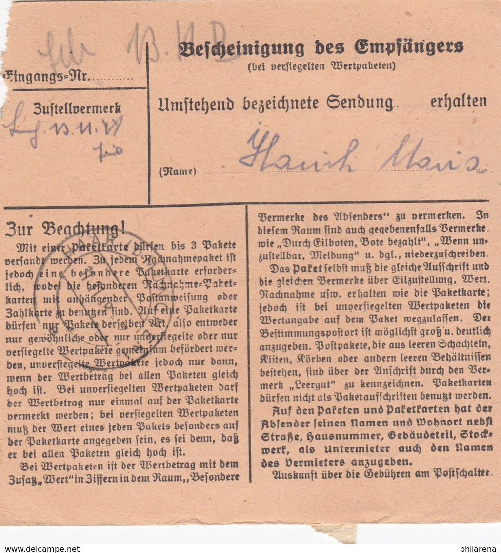 BiZone Paketkarte 1948: Ramerberg Nach Haar Bei München - Sonstige & Ohne Zuordnung