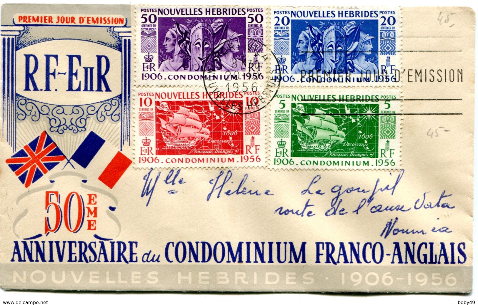 First Day Cover Du 20/10/1956 Arrivée NOUMEA Le 24/10/1956 - Briefe U. Dokumente