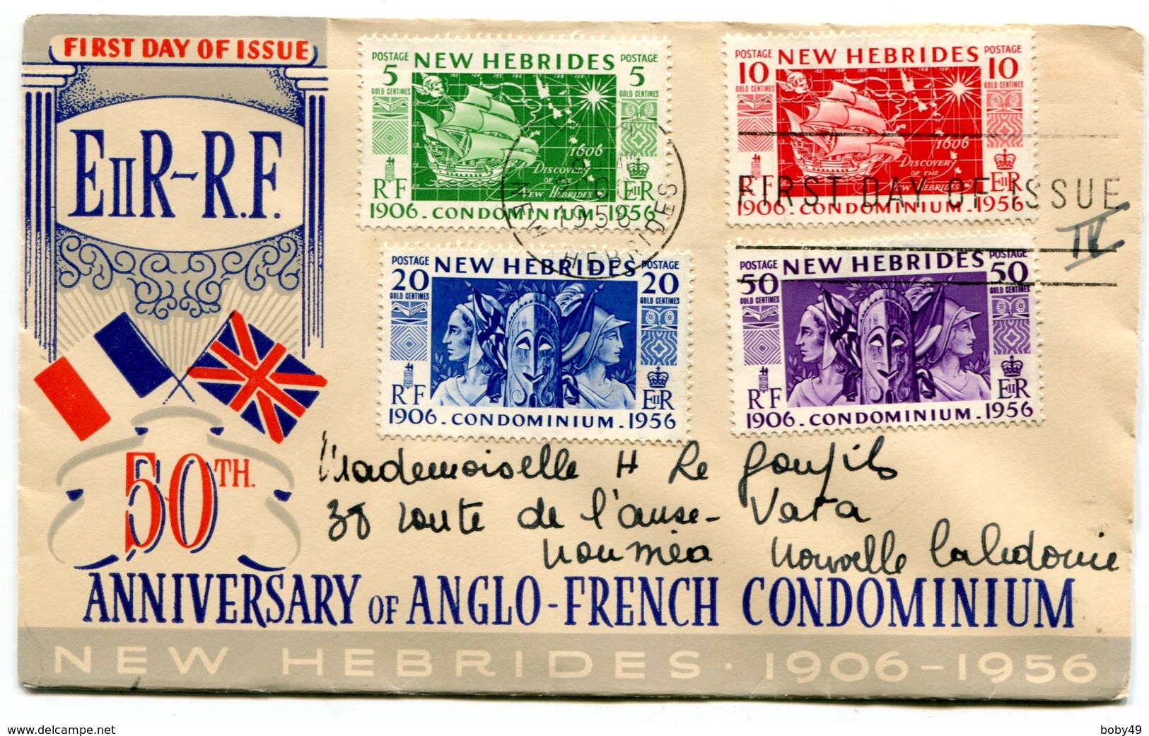 First Day Cover Du 20/10/1956 Arrivée NOUMEA Le 24/10/1956 - Briefe U. Dokumente