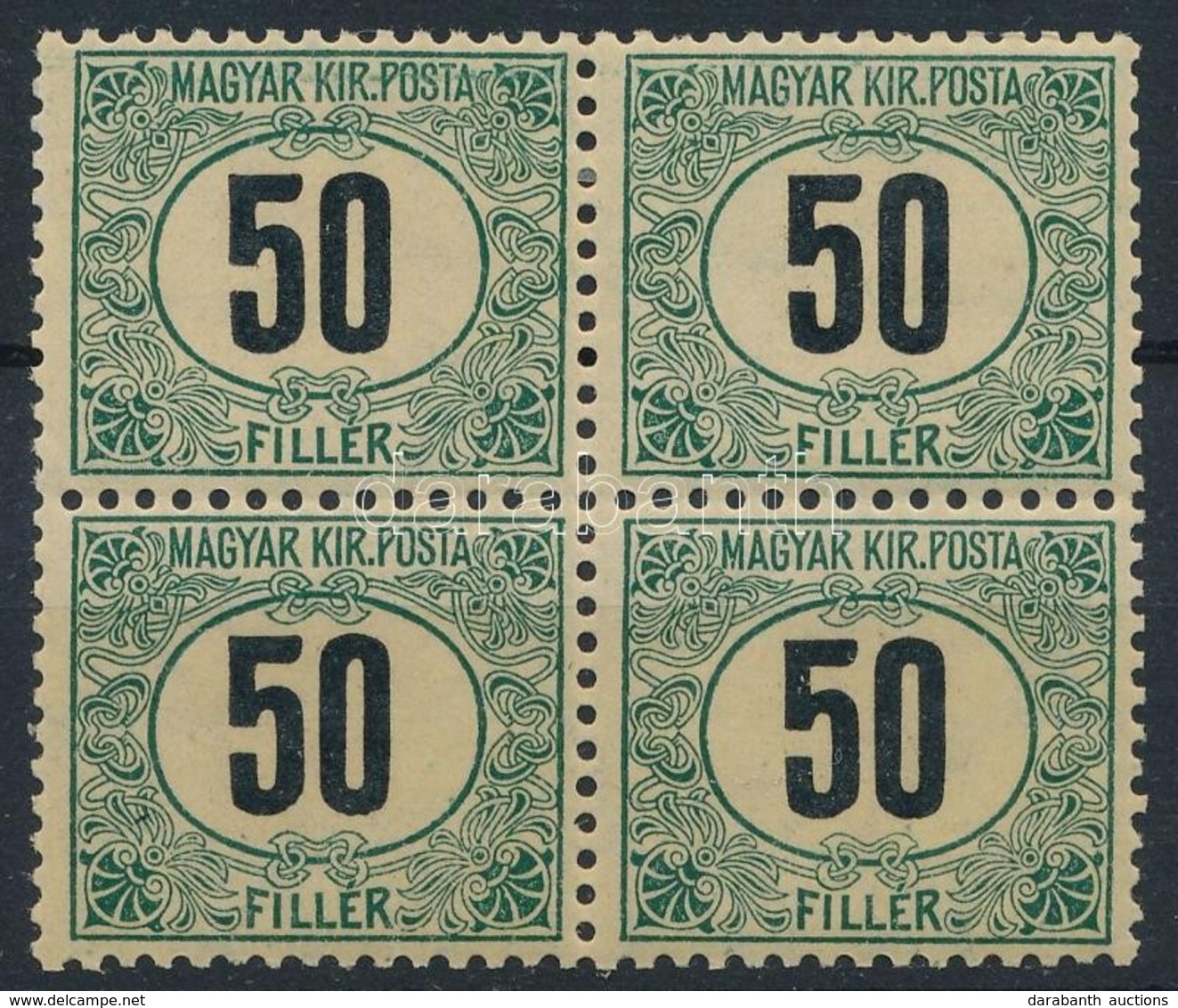 ** * 1903 Zöldportó 50f Négyestömb, A Felső 2 Bélyeg Falcos (30.000++) - Altri & Non Classificati