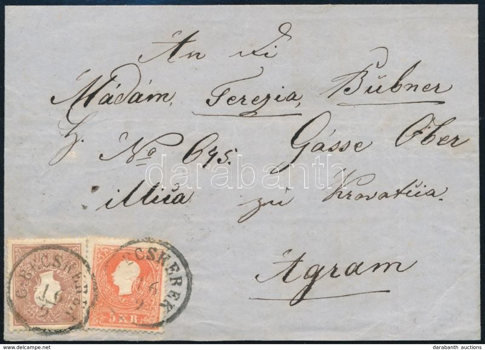 ~1860 5kr II + 10kr II Centrált Bélyegek Levélen 'G:BECSKEREK' - Agram - Otros & Sin Clasificación