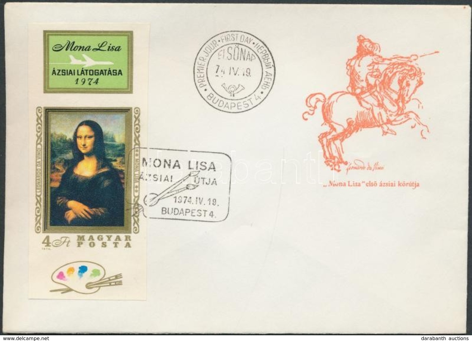 1974 Mona Lisa Vágott Szelvényes Bélyeg FDC-n (4.000) - Otros & Sin Clasificación