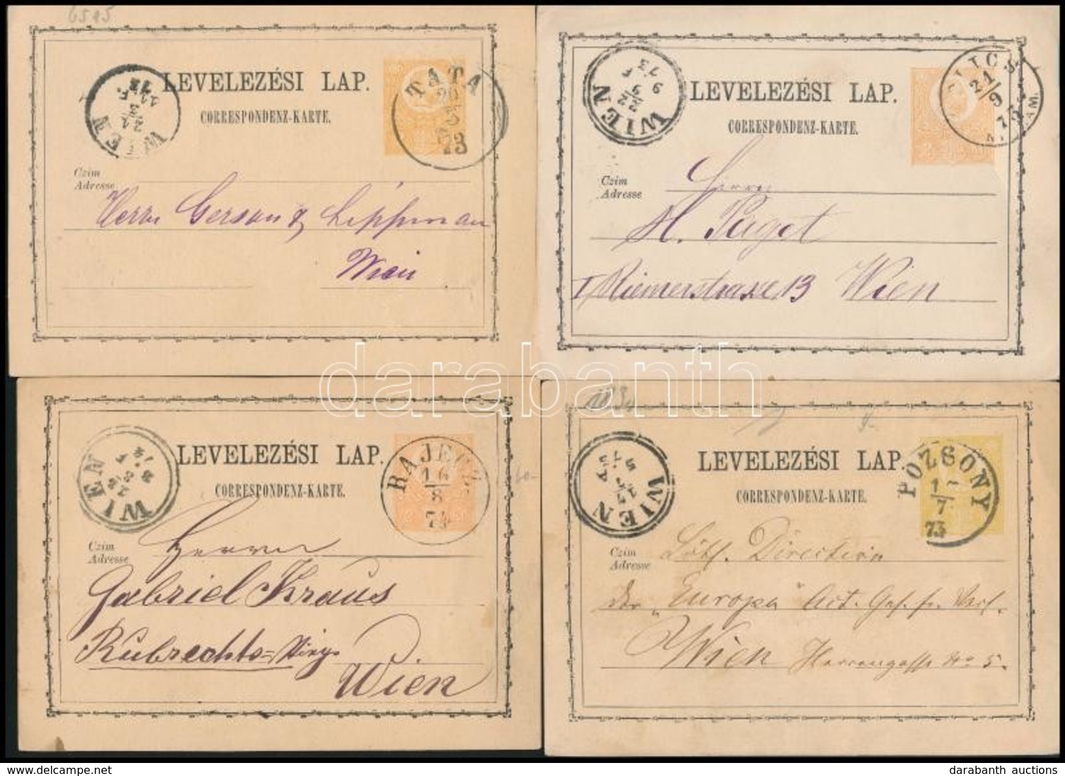 1871-1875 4 Db 2kr Díjjegyes Levelezőlap Szín-és Típusváltozatokkal, - Gebraucht