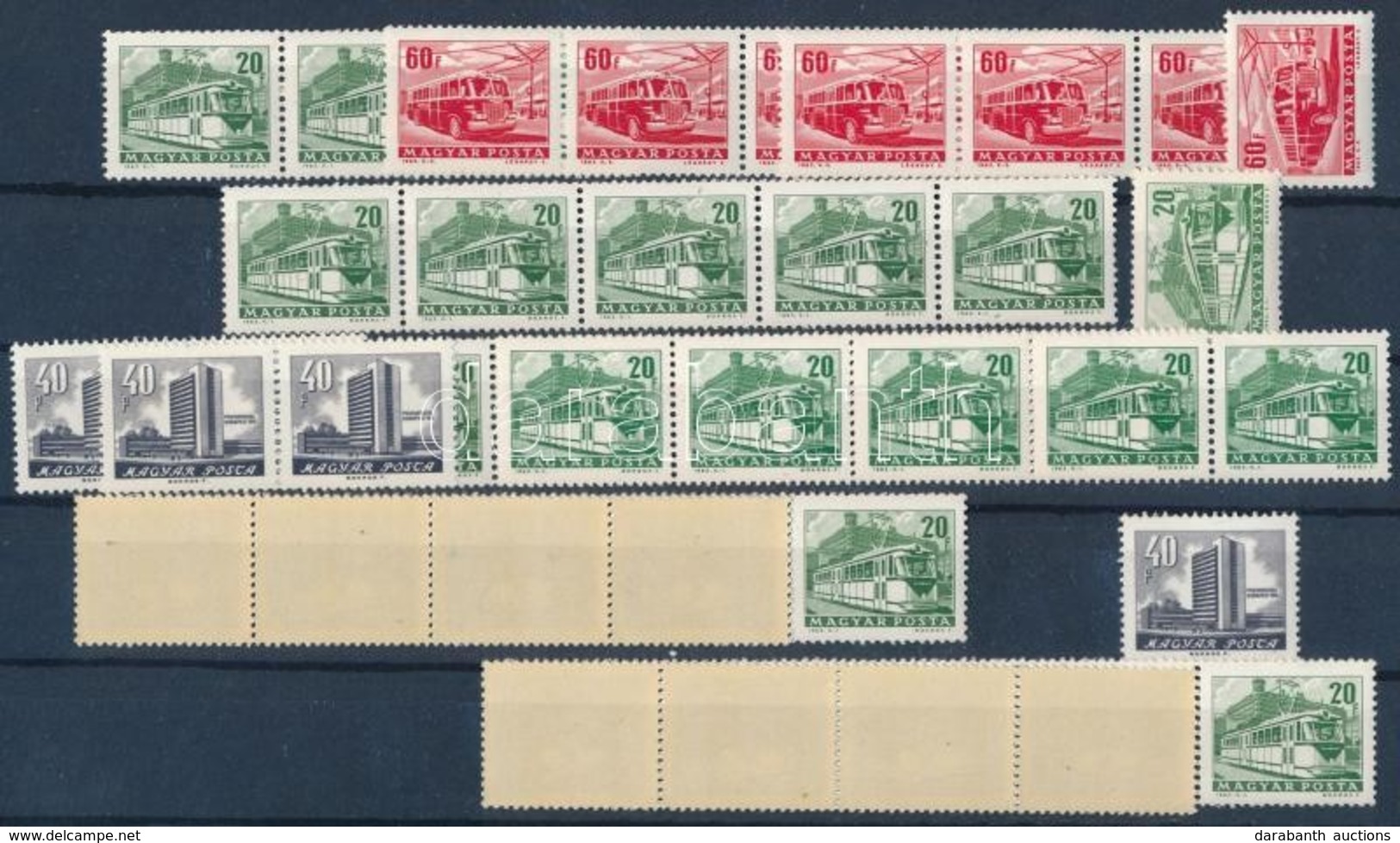 ** 1964-1970 50 Db Tekercsbélyeg (20f, 40f és 60f) 2-es, 3-as, 5-ös és 9-es Csíkokban (magas Kat. érték) - Usados