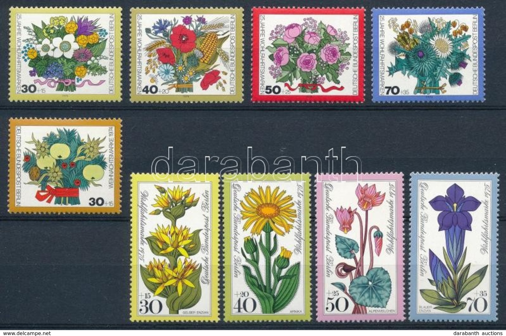 ** NSZK 1974-1975 2 Db Virág Sor + 1 Db önálló érték és Ugyanazok 4 Db FDC-n - Otros & Sin Clasificación