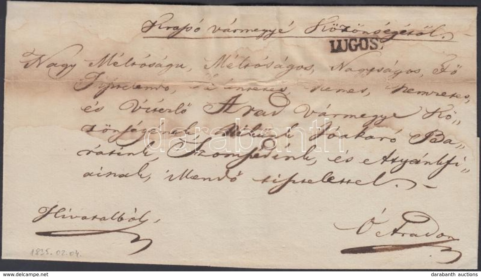 1835 Ex Offo 'LUGOS' - Ó Arad - Altri & Non Classificati